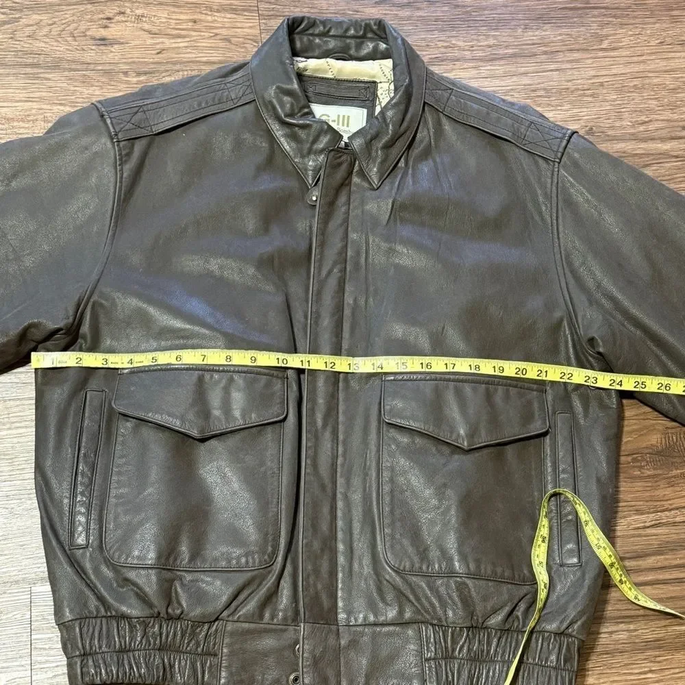 Vintage G-III Zip Up Leather Authentic Bomber Jacket Brown Size Medium